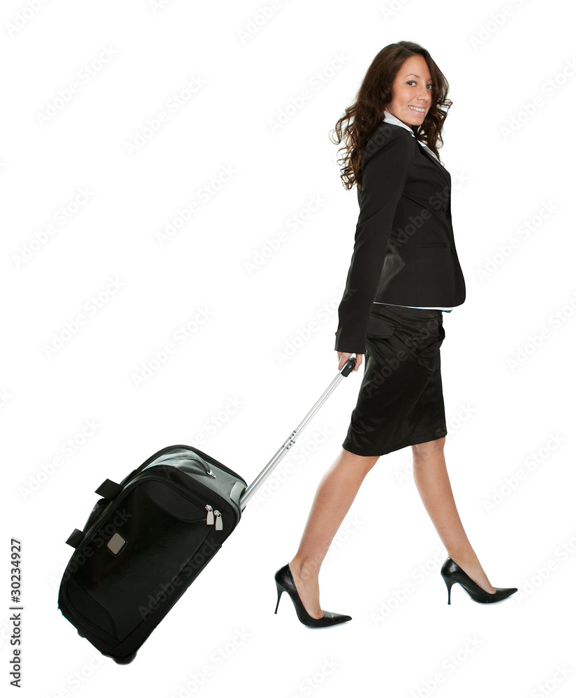 Cheerful businesswomen with travel bag Cheerful businesswomen with travel bag