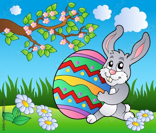 Spring meadow with bunny and egg