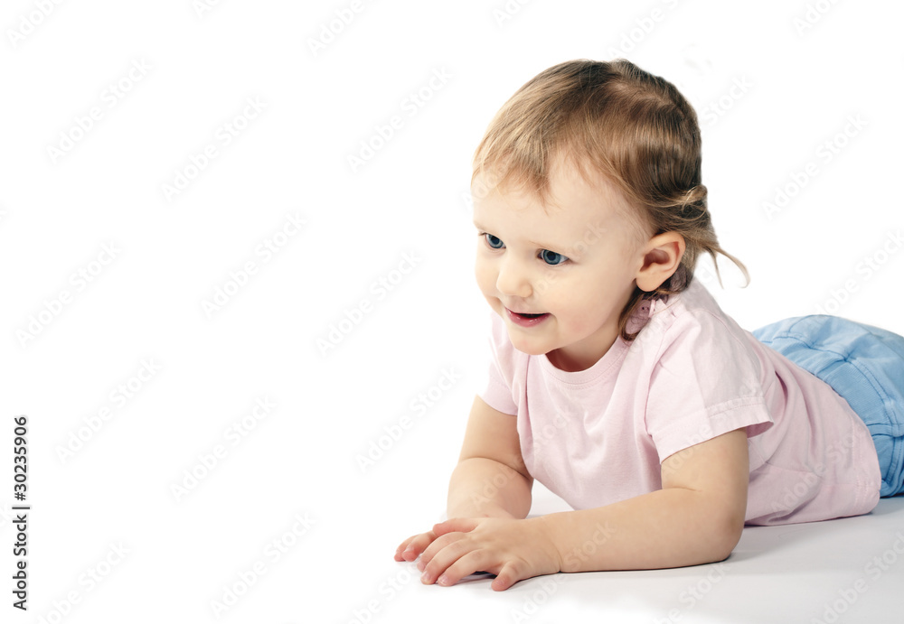 Little baby in studio on the floor Little baby in studio on the floor
