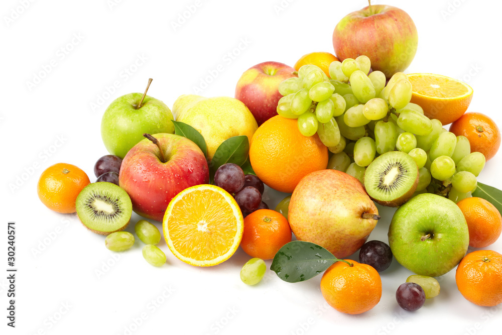 fresh fruits on the white background fresh fruits on the white background