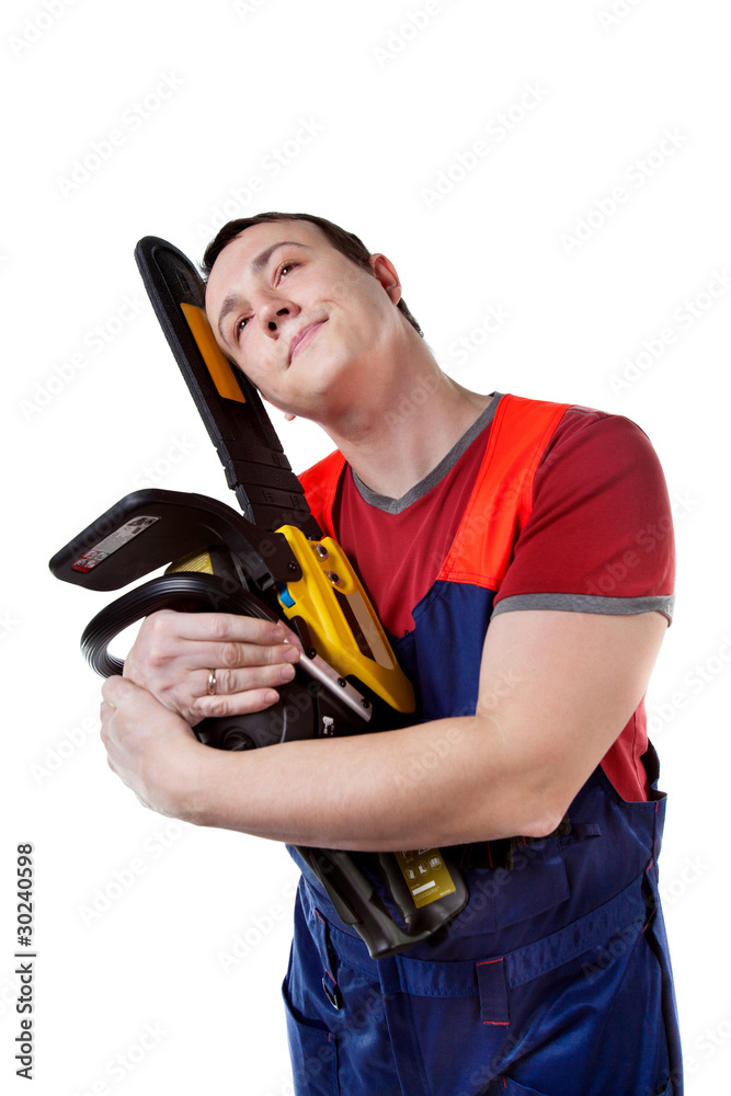 Romantic worker with the chainsaw Romantic worker with the chainsaw