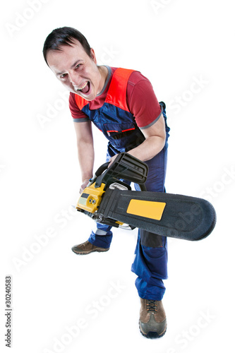 Emotional worker with the chainsaw © diter