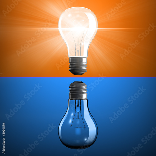 Opposite light bulbs as symbol of knowledge or energy or power photo