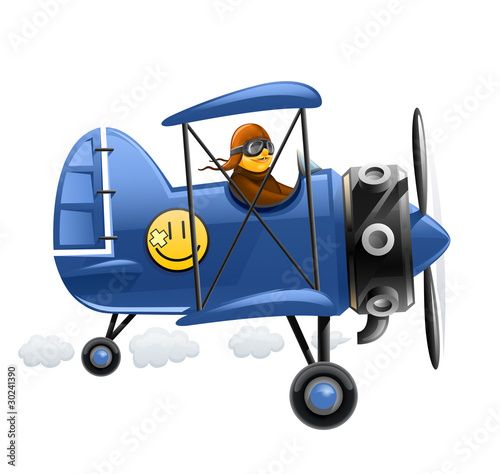 blue airplane with pilot