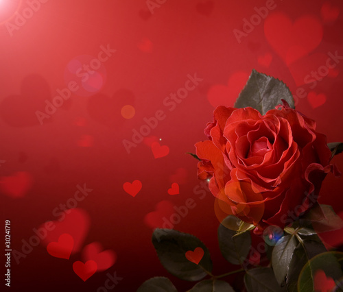 art greeting card with red roses and heart