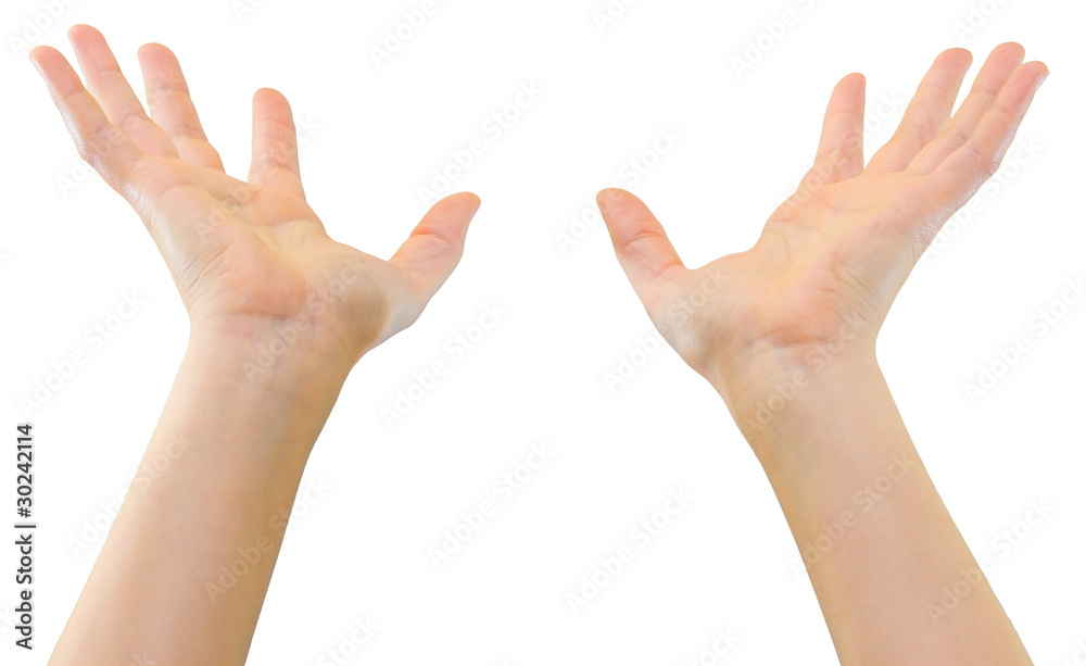 Hands of a caucasian female to hold ball-sized object, isolated on white Hands of a caucasian female to hold ball-sized object, isolated on white
