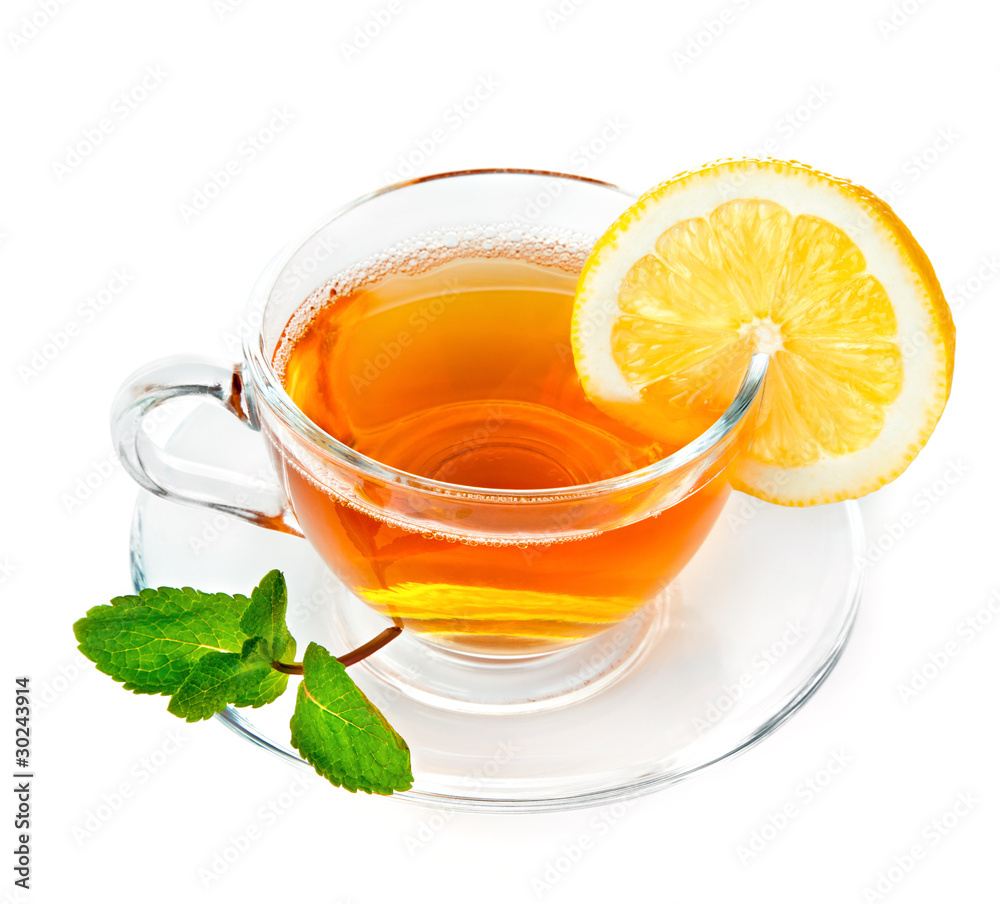 tea in cup with leaf mint tea in cup with leaf mint