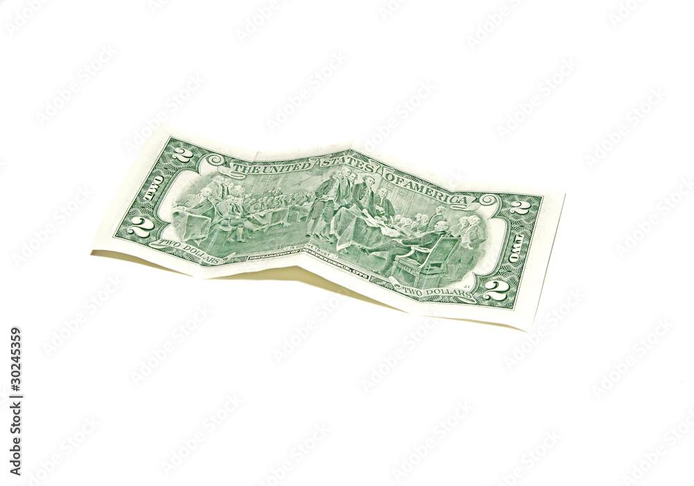 banknotes in denominations of $ 2 on a white background. banknotes in denominations of $ 2 on a white background.