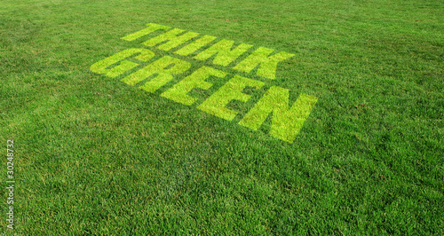 Think Green Text Painted on Green Lawn