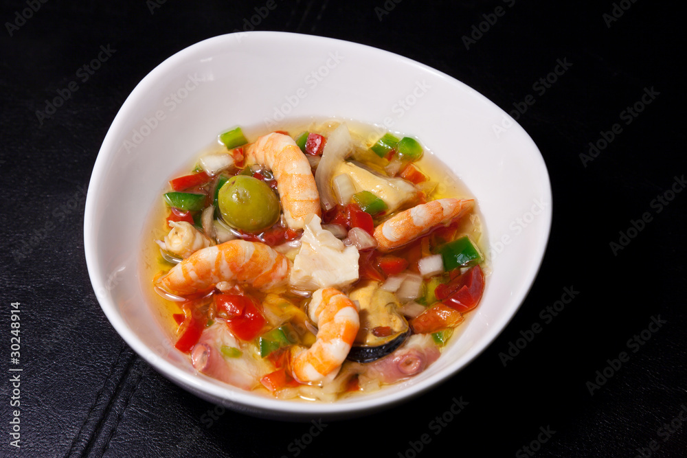 Delicious mixed seafood in vinaigrette sauce. Clipping path Delicious mixed seafood in vinaigrette sauce. Clipping path
