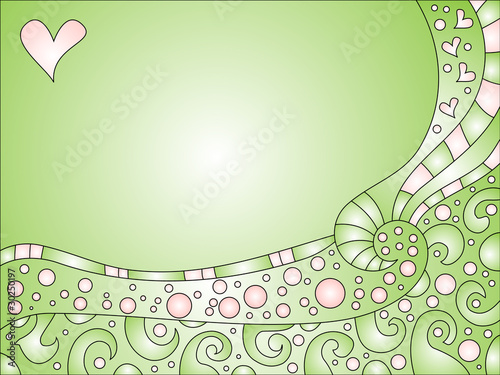 Romantic background with hearts and curls