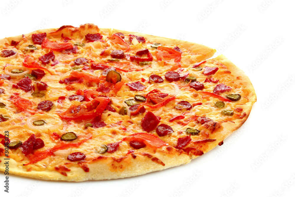 Tasty Italian pizza over white Tasty Italian pizza over white