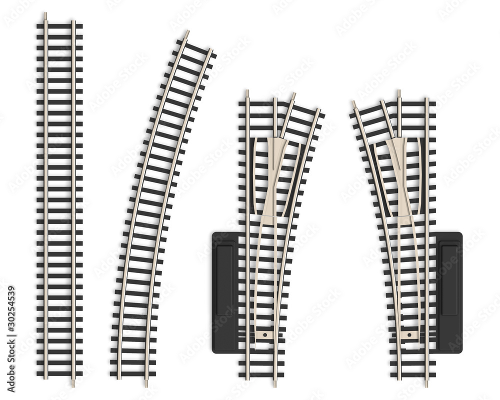 Set of miniature railroad track elements