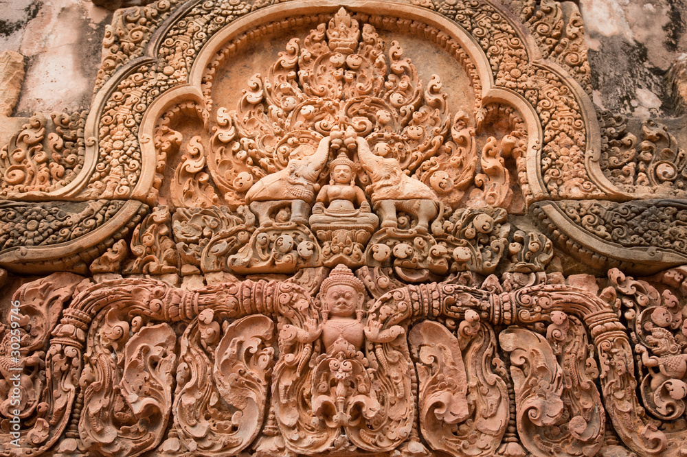 Beautiful Carvings at Banteay Srei of Angkor