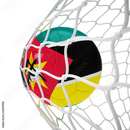 Mozambican soccer ball inside the net