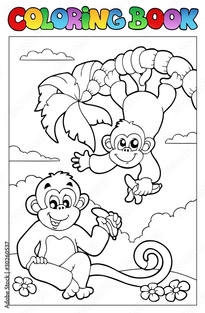 Obraz premium Coloring book with two monkeys