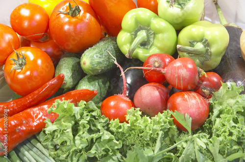 Colorful fresh group of vegetables and fruits