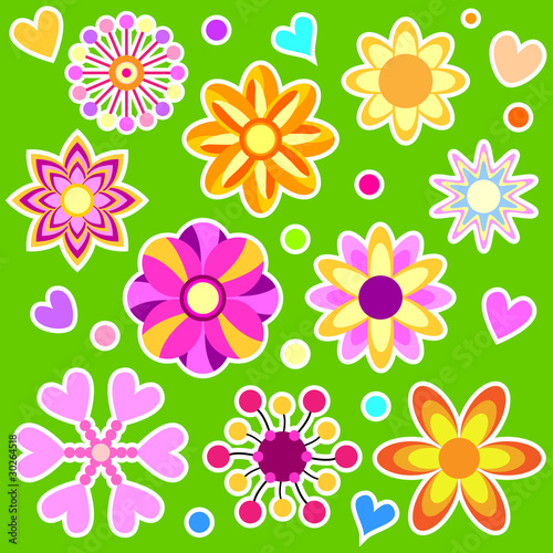 Colorful flower and heart collection