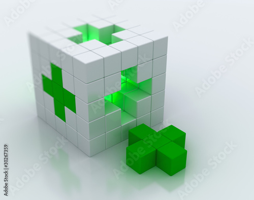 White cube green, cross symbol #30267359