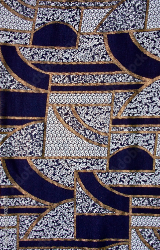 Blue tissue pattern with gold. Blue fabric pattern with gold