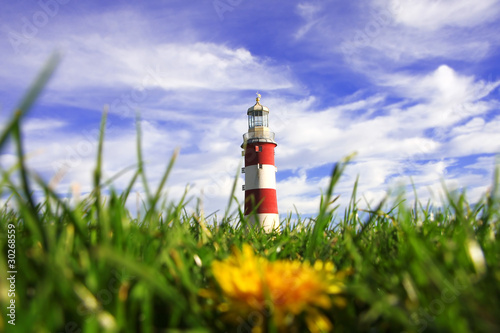 Plymouth, Lighthouse in spring, England photo