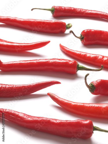Photo red chilies on white background