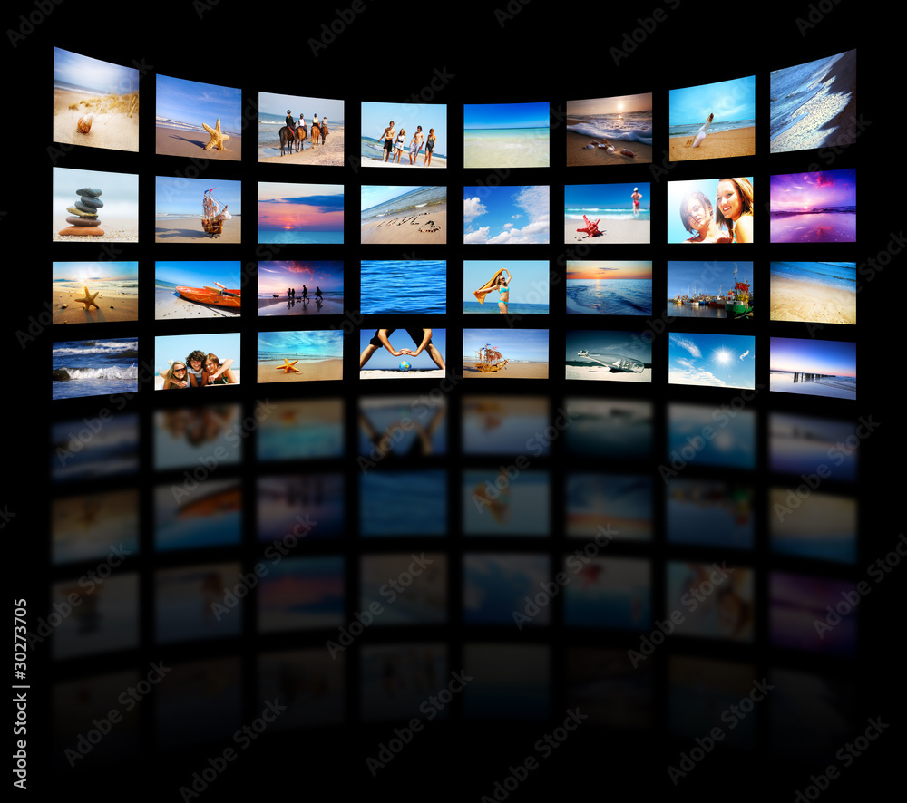 Modern TV screens video panel with summer themes Modern TV screens video panel with summer themes