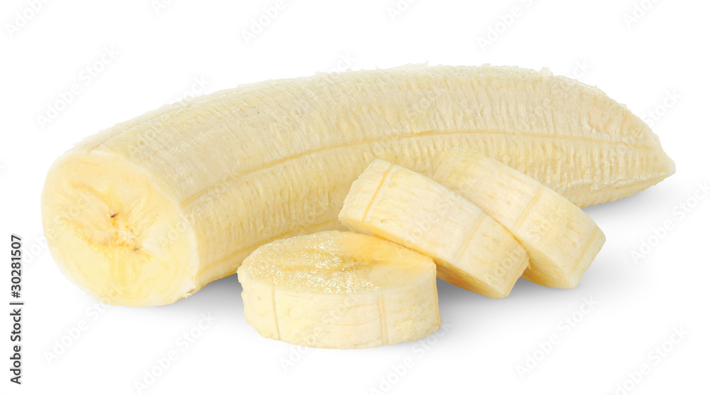 Isolated banana. Peeled banana slices isolated on white background Isolated banana. Peeled banana slices isolated on white background