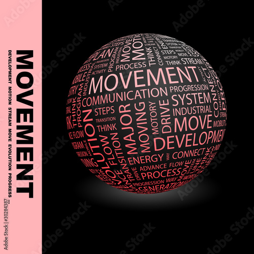 MOVEMENT. Globe with different association terms.