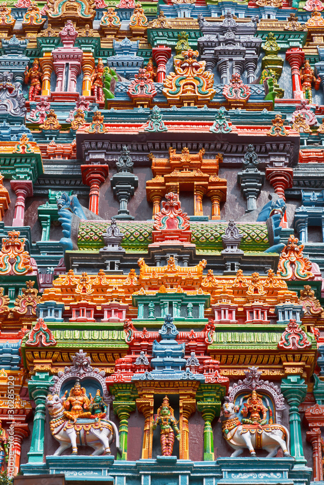 Sculptures on Hindu temple tower Sculptures on Hindu temple tower