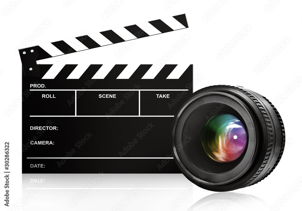 Fototapeta premium lens & clap board on white