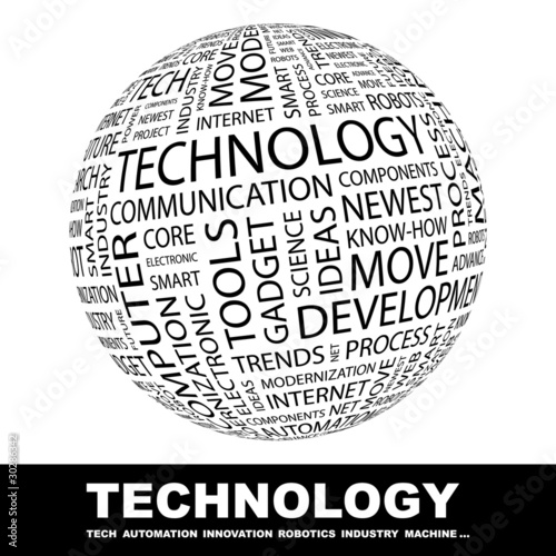 TECHNOLOGY. Globe with different association terms.