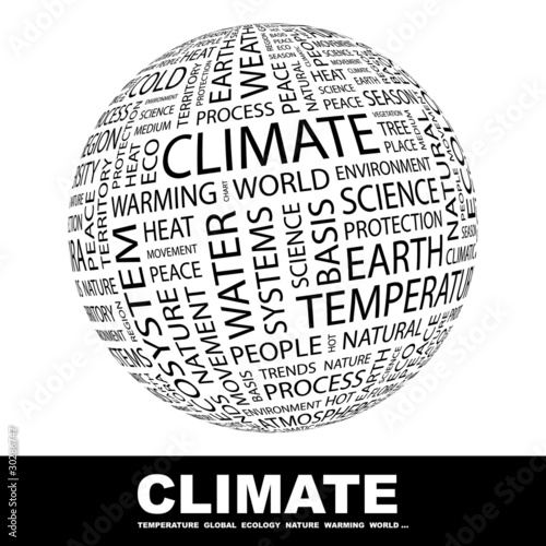 CLIMATE. Globe with different association terms.