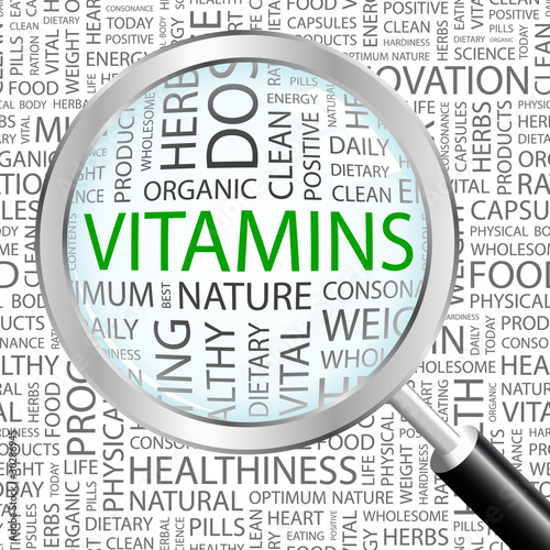 VITAMINS. Word collage on white background.