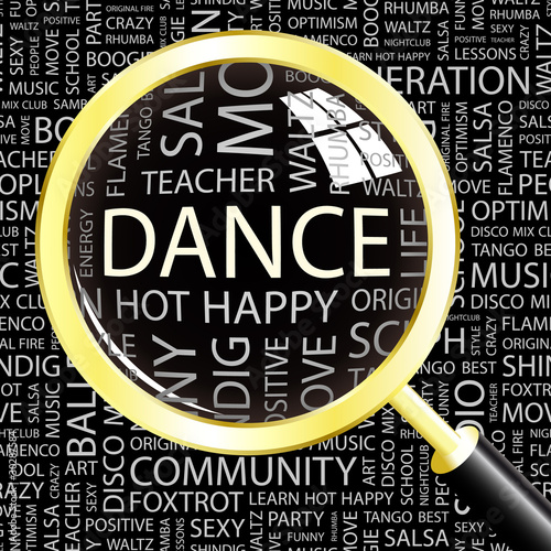 DANCE. Magnifying glass over different association terms.