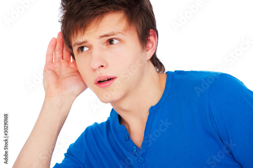 young man listening gossip