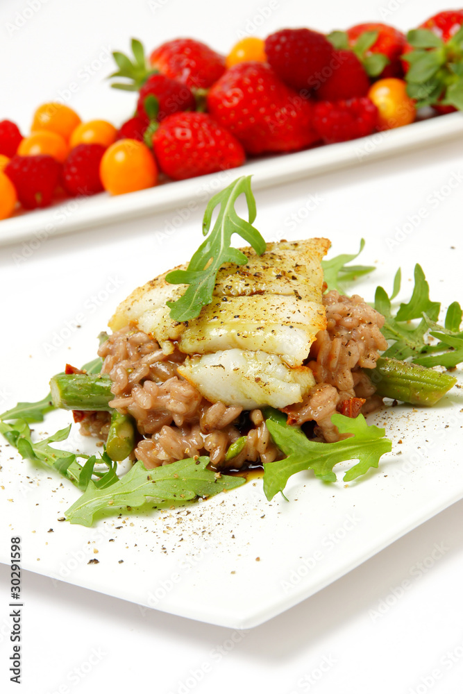 gebratener kabeljau auf rotweinrisotto und ruccola #3 gebratener kabeljau auf rotweinrisotto und ruccola #3