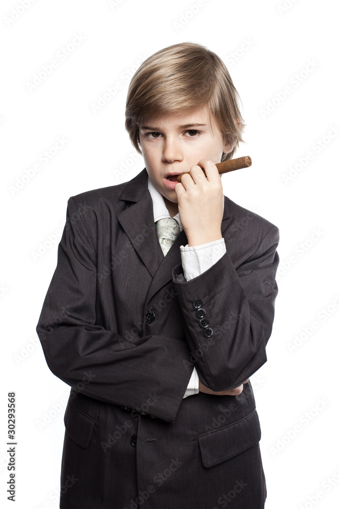 fier réussite réussir enfant garçon cigare richesse insolent - obrazy, fototapety, plakaty 