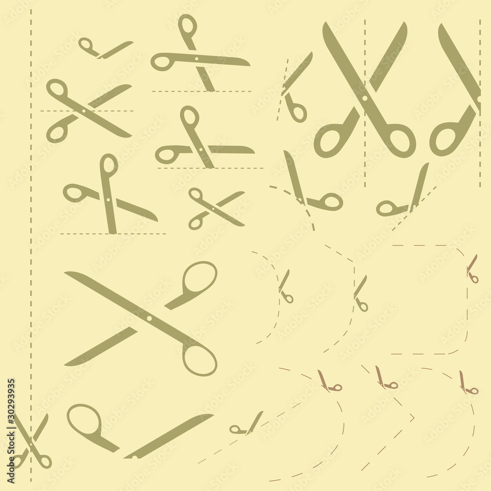 Vector scissors with cut lines Vector scissors with cut lines