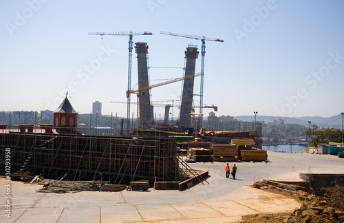 Construction of cable-stayed bridge.Vladivostok.Russia.