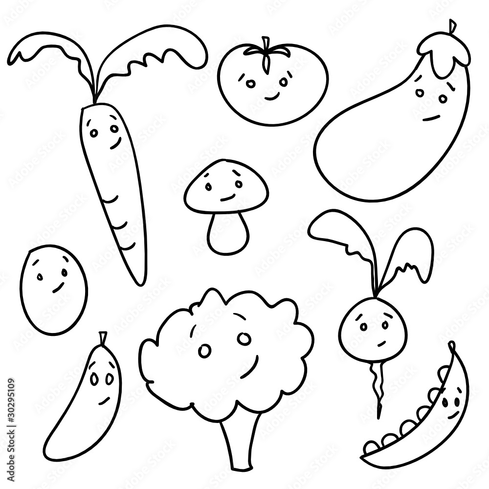 Cute doodle vegetables, vector illustration Cute doodle vegetables, vector illustration