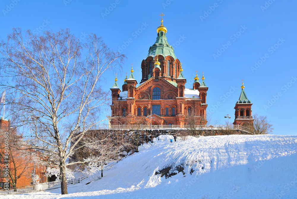 Fototapeta Helsinki. Assumption Cathedral in winter
