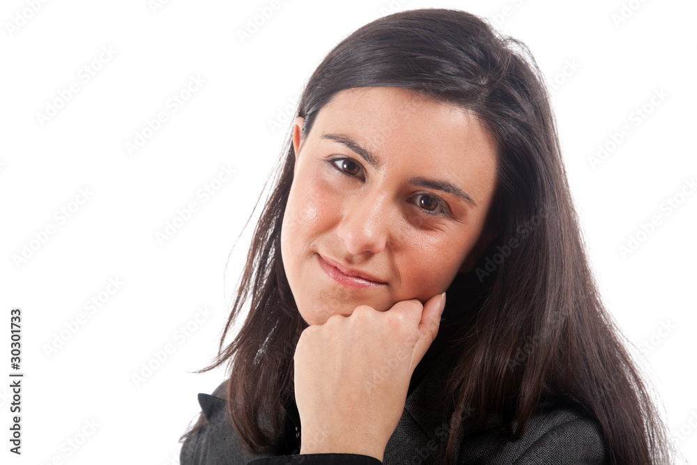 Beautiful young thoughtful girl, isolated over white Beautiful young thoughtful girl, isolated over white