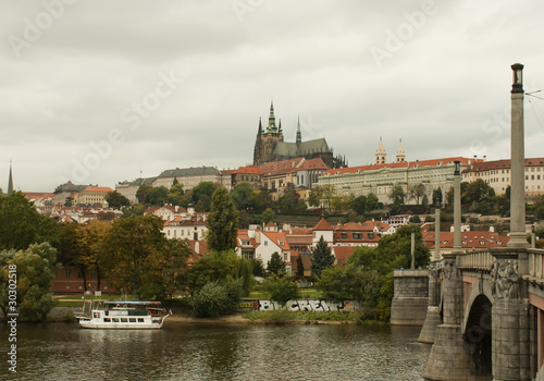 Castle and Charles bridge in Prague at the day time