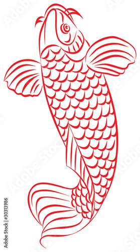 Carp, red fish, Japanese or Chinese style drawing