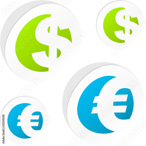 Vector dollar and euro sticker set.