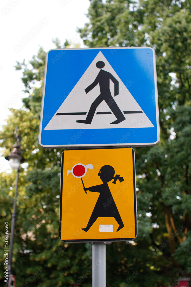 Road sign of pedestrian crossing in Poland Road sign of pedestrian crossing in Poland
