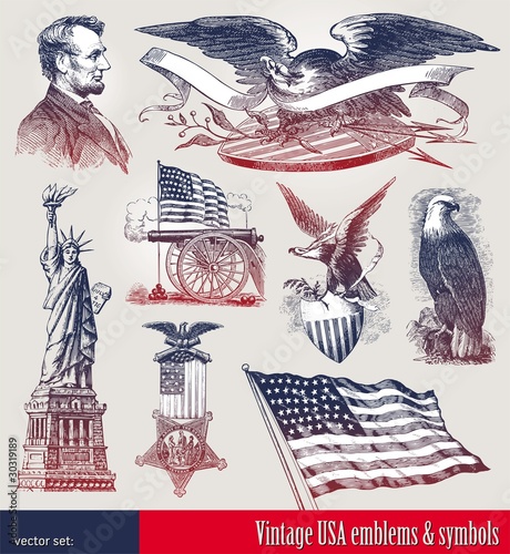 Vector set of american patriotic emblems & symbols