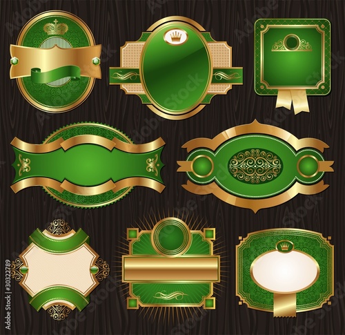 Vector vintage golden & green luxury ornate framed labels