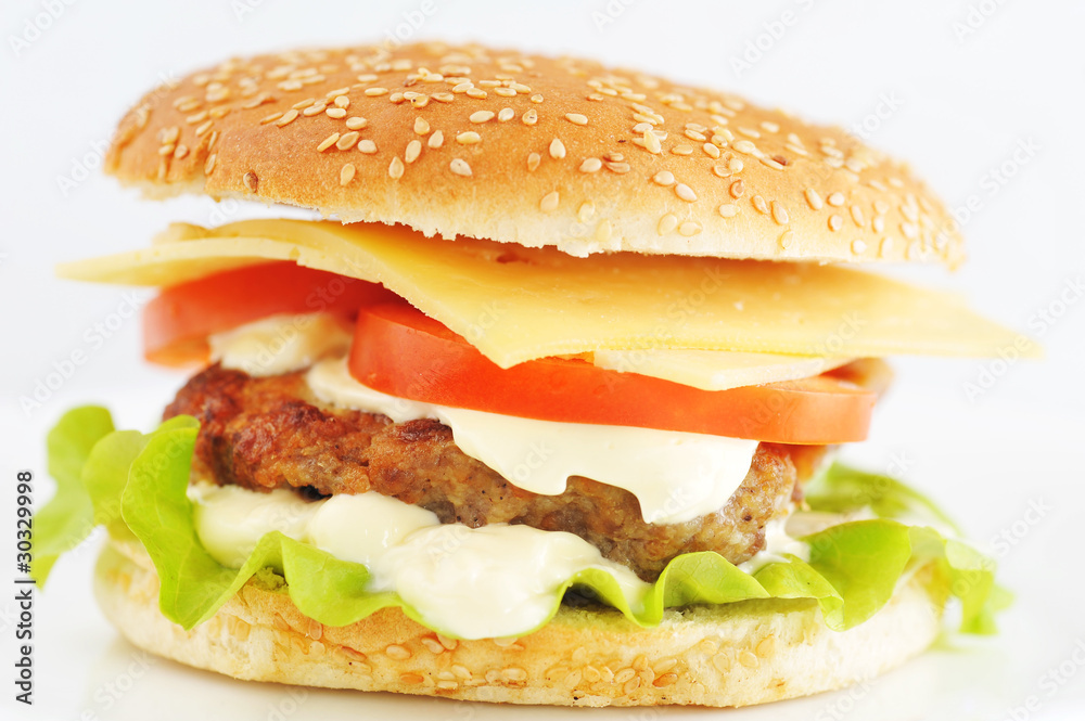 hamburger with vegetables on white hamburger with vegetables on white
